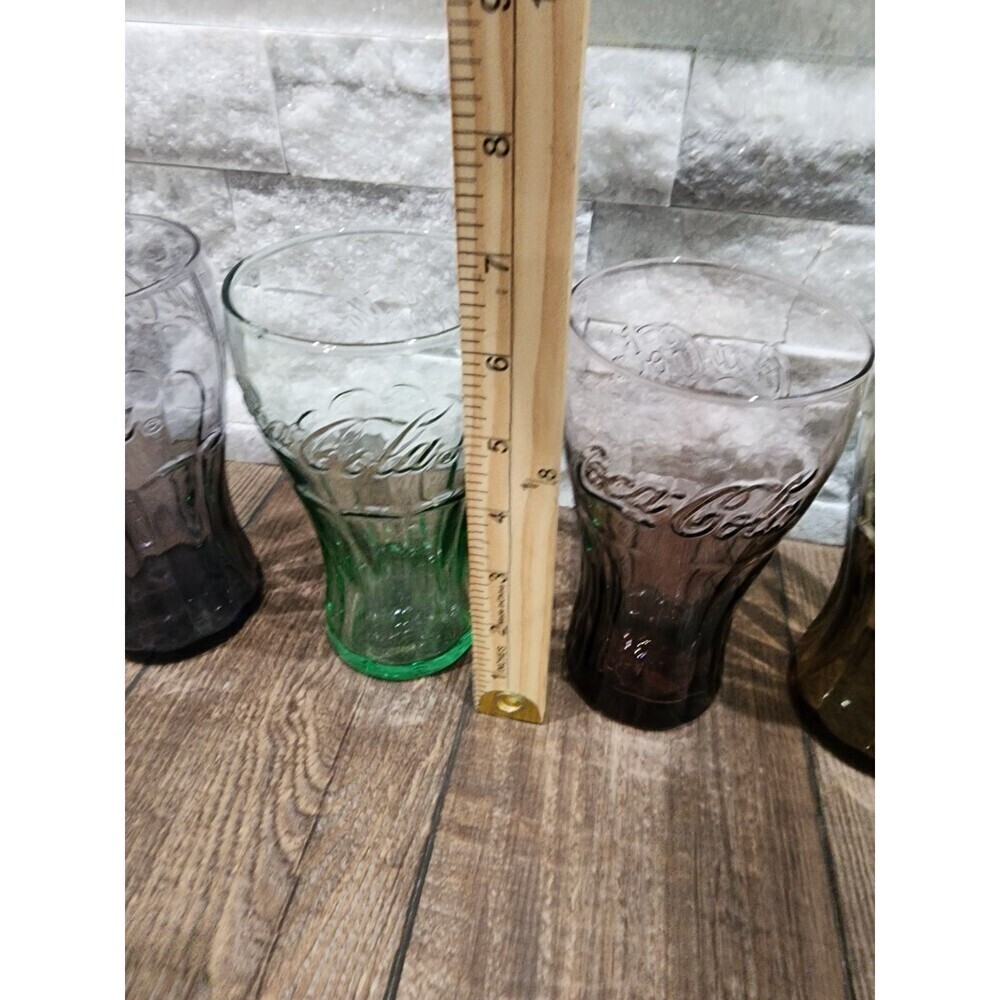 Mcdonalds Coca-Cola glasses Green, Red, Brown & Purple Set Of 4 - Picture 4 of 10